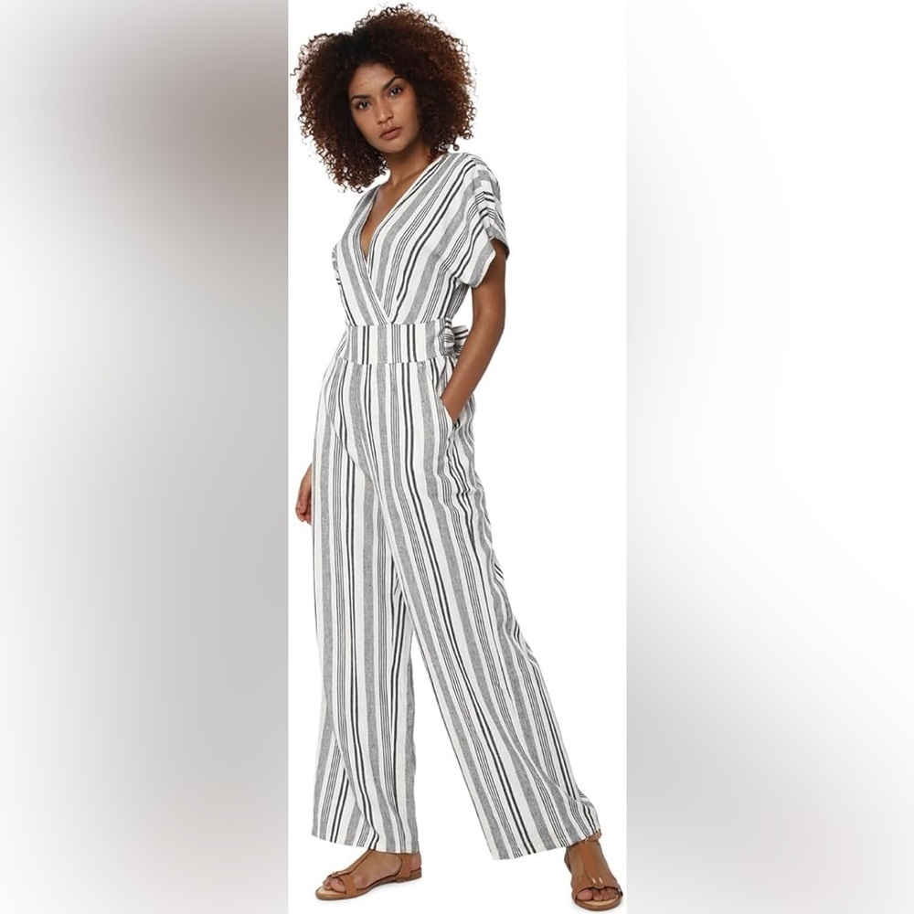 American Eagle Striped Jumpsuit Tie Back Elastic waist wide leg Small